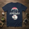 KIMEOWRA t-shirt with two sleeping cats and a retro sunset graphic, designed for cat lovers
