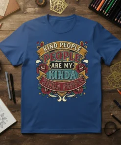 Kind People Are My Kinda People quote t-shirt design with vintage-style lettering and floral accents