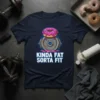 Kinda Fat Sorta Fit t-shirt with a pink frosted donut on a weight plate graphic