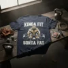 Kinda Fit Sorta Fat T-Shirt with a muscular bear lifting a barbell and the text "KINDA FIT SORTA FAT"