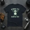 Kinda Fit Sorta Fat panda lifting weights graphic t-shirt design with distressed vintage look