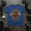 Kinda Hunky Kinda Chunky T-Shirt with a muscular bear lifting a barbell, surrounded by chains and flames