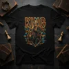 KING SON NOBLE CARING text design featuring detailed typography on quality t-shirt