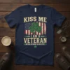 KISS ME I AM A VETERAN OR IRISH OR DRUNK OR WHATEVER text design with Irish shamrock and American flag