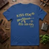 Kiss Me I'm AR-ish T-Shirt with an AR-15 graphic and a pair of lips, yellow text on blue shirt
