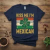 Kiss Me I'm Mexican t-shirt design with a green shamrock and Mexican flag stripes