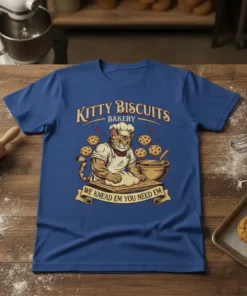 Kitty Biscuits Bakery We text design featuring stylish typography on quality t-shirt