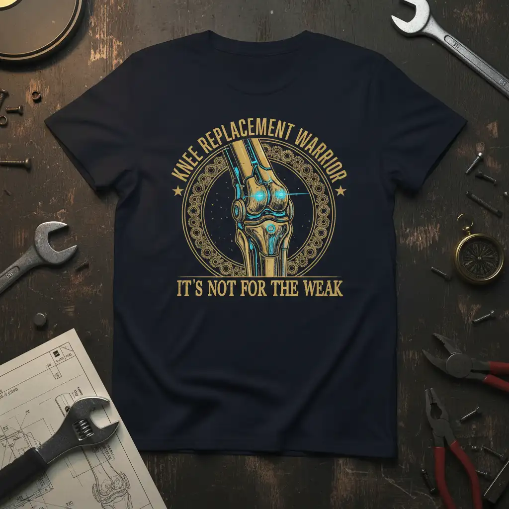 KNEE REPLACEMENT WARRIOR IT'S quote printed with unique artwork on durable material t-shirt design