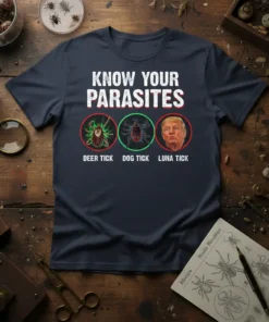 KNOW YOUR PARASITES DEER text design featuring creative typography on quality t-shirt