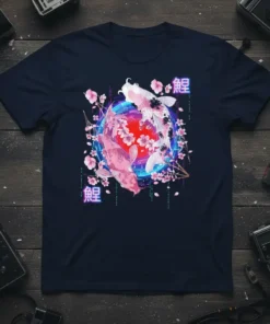 Koi Fish Cherry Blossom detailed graphic design printed on comfortable cotton t-shirt