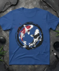 Koi Fish Yin Yang stylish graphic design printed on comfortable cotton t-shirt