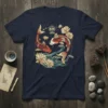 Koi Swim T-Shirt with Japanese koi fish swimming among water lilies, featuring oriental art style