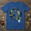 Blue t-shirt featuring a Japanese Koi Water Lily design with three koi fish swimming around lotus leaves within a black