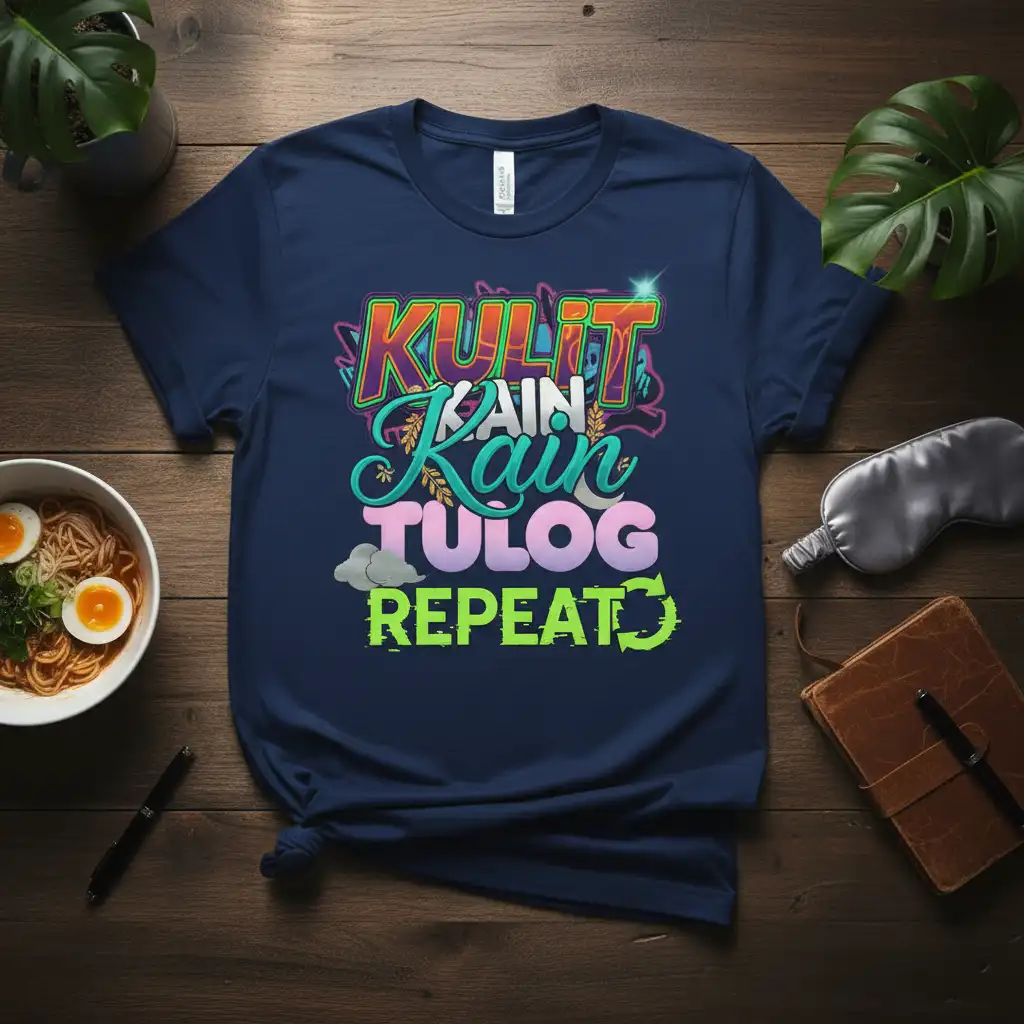 Kulit Kain Tulog Repeat Filipino humor text design with vibrant, playful typography and cycle graphic