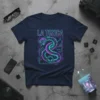 La Toxica neon snake and skull graphic t-shirt design with cyberpunk circuit board elements