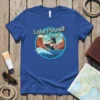 Lake Powell wakeboarding t-shirt design featuring a wakeboarder jumping on water with canyon background and text "Lake Powell"