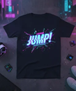 Laner Jump! I Can Hardly Feel My Legs T-Shirt with glitch art and neon accents