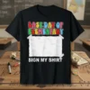 Last Day of Elementary Sign My Shirt text design with colorful bubble letters and a lined signature area