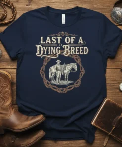 Last of a Dying Breed cowboy and horse graphic t-shirt, vintage western design