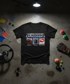 LEADING CAUSES OF CARACCIDENTS text design featuring eye-catching typography on quality t-shirt