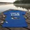Leave Me A Loon t-shirt design featuring a loon bird swimming in water, with text above