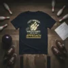 Left Handed Bowlers Always Have The Right Approach text with bowling pin graphic on a black t-shirt