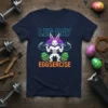 Muscle bunny lifting barbell with Easter eggs, text "Leg Day Eggsercise" on a navy t-shirt
