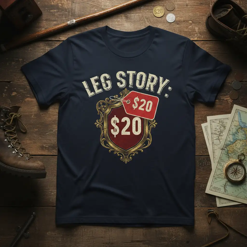 LEG STORY: $20 $20 humorous quote t-shirt design with distressed text and price tag graphic