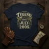 Legend Since July 2005 T-Shirt with vintage gold typography and wing graphic