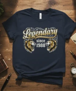 Legendary since 1988 t-shirt design with two roaring lion heads and vintage typography