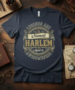 LEGENDS ARE NAMED HARLEM text design featuring stylish typography on quality t-shirt