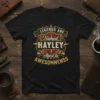 Legends Are Named Hayley Aged to Awesomness t-shirt with vintage shield design and gold accents
