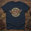 Navy t-shirt with "Legends Are Named Jack Aged to Awesomeness" vintage-style circular design featuring wings and banner