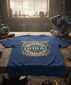 T-shirt with text "LEGENDS ARE NAMED Jamal AGED TO AWESOMENESS AWESOMENESS" in gold and blue distressed design