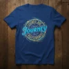 T-shirt design with text "Legends Are Named Journey Aged to Awesomeness" in a circular, vintage-inspired graphic