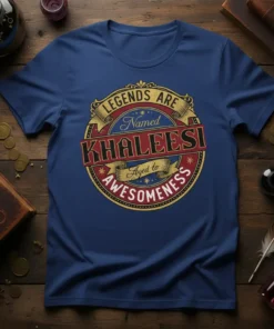 Legends Are Named Khaleesi Aged to Awesomeness text on a vintage-style circular graphic t-shirt design