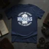 Legends Are Named Nicolas Aged To Awesomeness quote on a navy blue t-shirt with a stylized cracked design