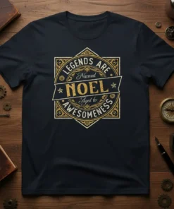 Legends Are Named Noel Aged To Awesomeness vintage style t-shirt design with gold and white lettering