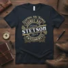 T-shirt design with text "LEGENDS ARE NAMED LEGENDS ARE Named STETSON Aged to AWESOMENESS" in a circular vintage badge style