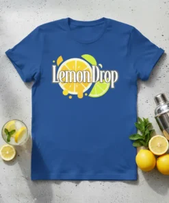 Blue t-shirt featuring the "Lemon Drop" text logo with a stylized lemon and lime graphic