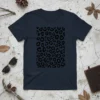 Dark navy t-shirt featuring a repeating black leopard print pattern, primary keyword Leopard Print Tee included
