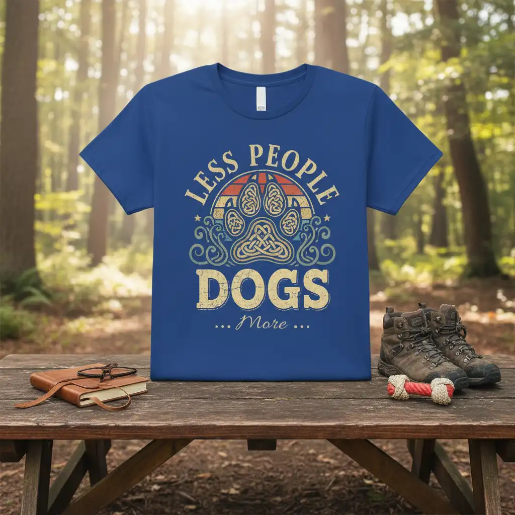 LESS PEOPLE DOGS ... More ... stylish graphic printed on comfortable cotton fabric creating a standout t-shirt