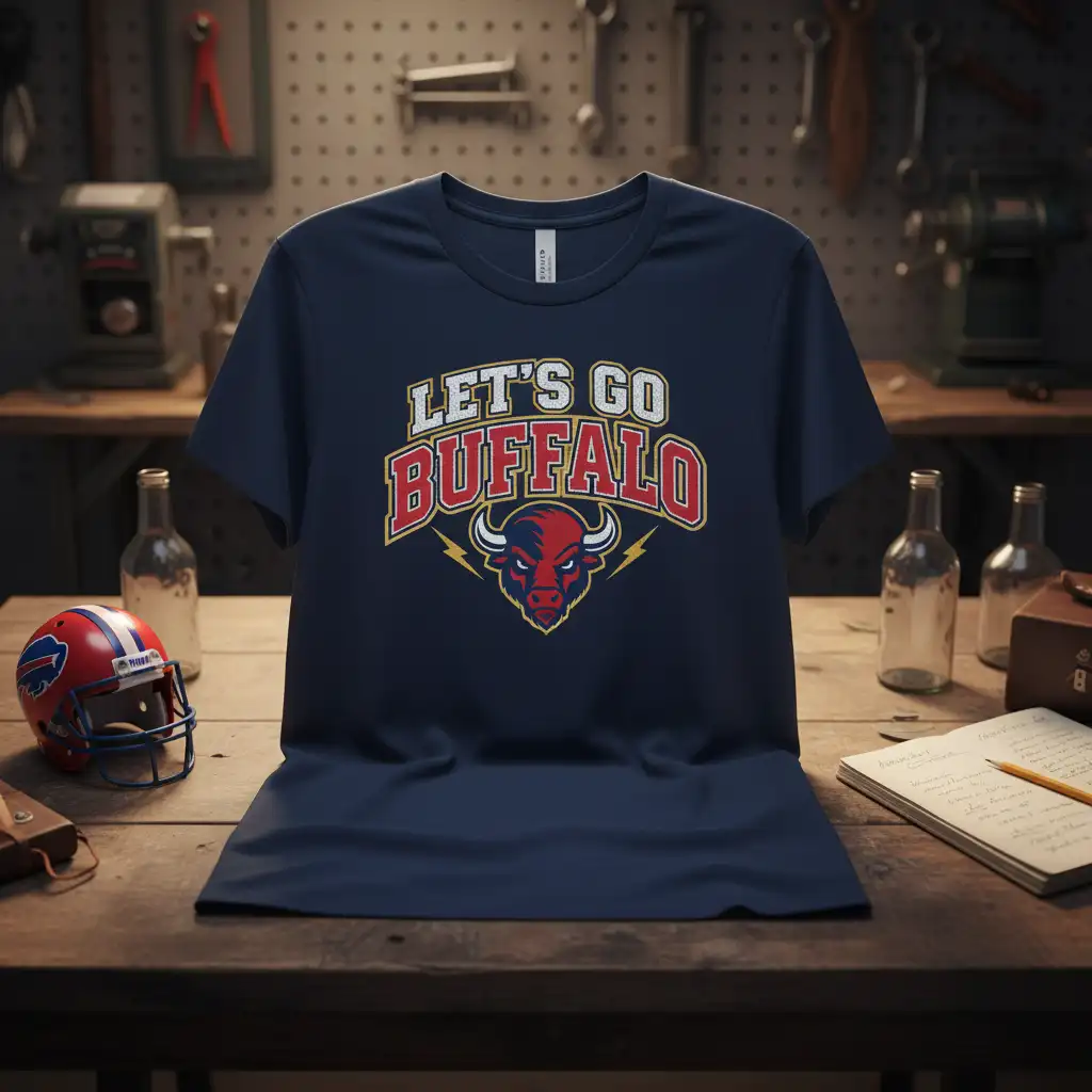 LET'S GO BUFFALO text design with buffalo mascot, perfect for Buffalo football fans