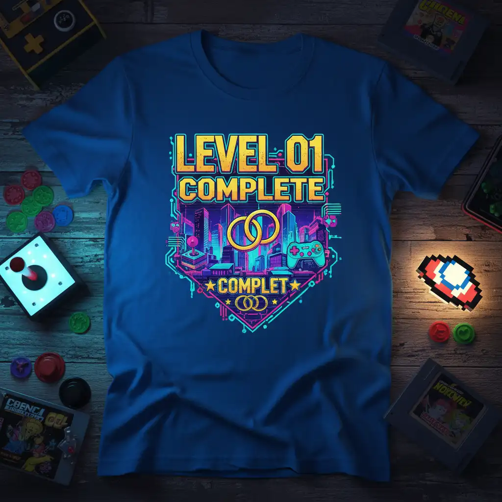 Level 01 Complete Couple Gift creative illustration printed on breathable fabric creating a standout t-shirt