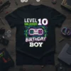 Level 10 Unlocked Birthday Boy gamer t-shirt design with pixelated controller and circuit board graphics