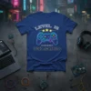 Blue t-shirt with neon "LEVEL 15 ACHIEVEMENT UNLOCKED" text and a glowing video game controller graphic