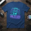 Level 16 Achievement Unlocked gamer t-shirt design with a neon-style video game controller and text