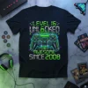Level 16 Unlocked Awesome Since 2008 t-shirt with a neon green gaming controller graphic