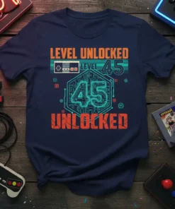 LEVEL UNLOCKED LEVEL 45 UNLOCKED bold graphic design printed on comfortable cotton t-shirt