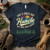 Like a Uncle But Huncle Way More Good Looking text with sunset mountain graphic on navy t-shirt